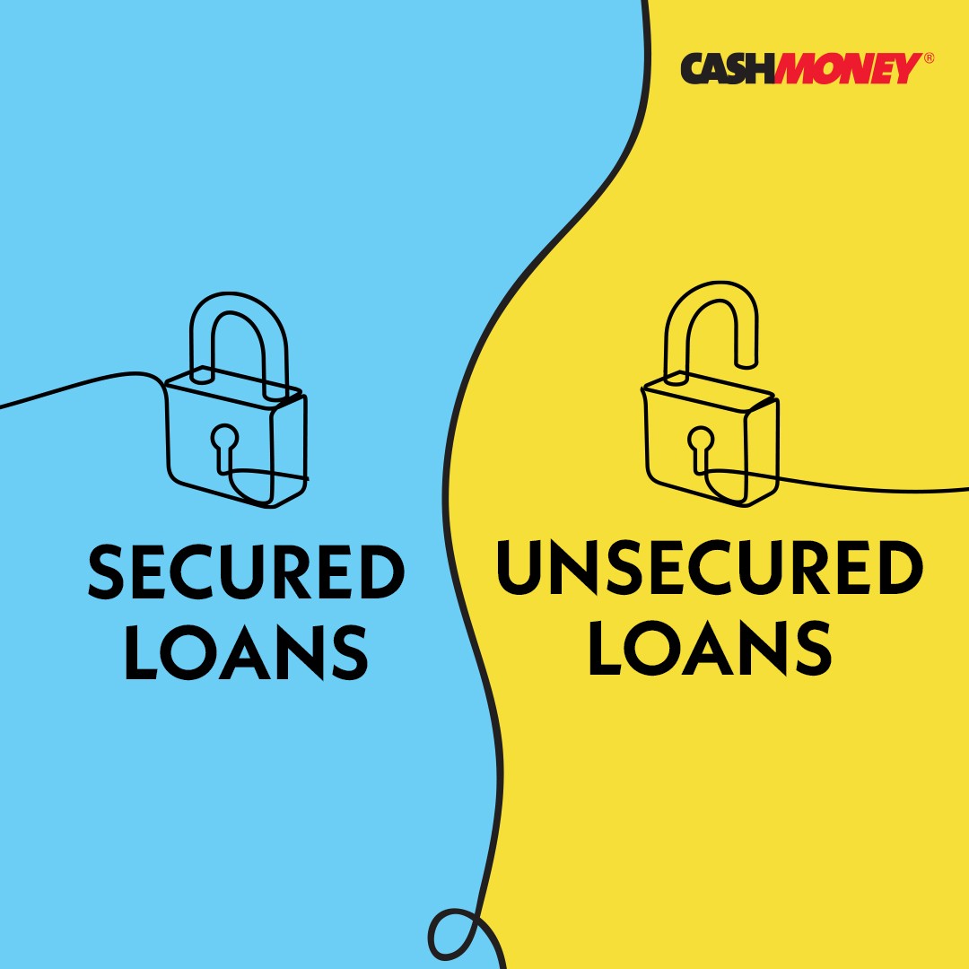 Secured Loans and Unsecured Loans spelled out over blue and yellow background.